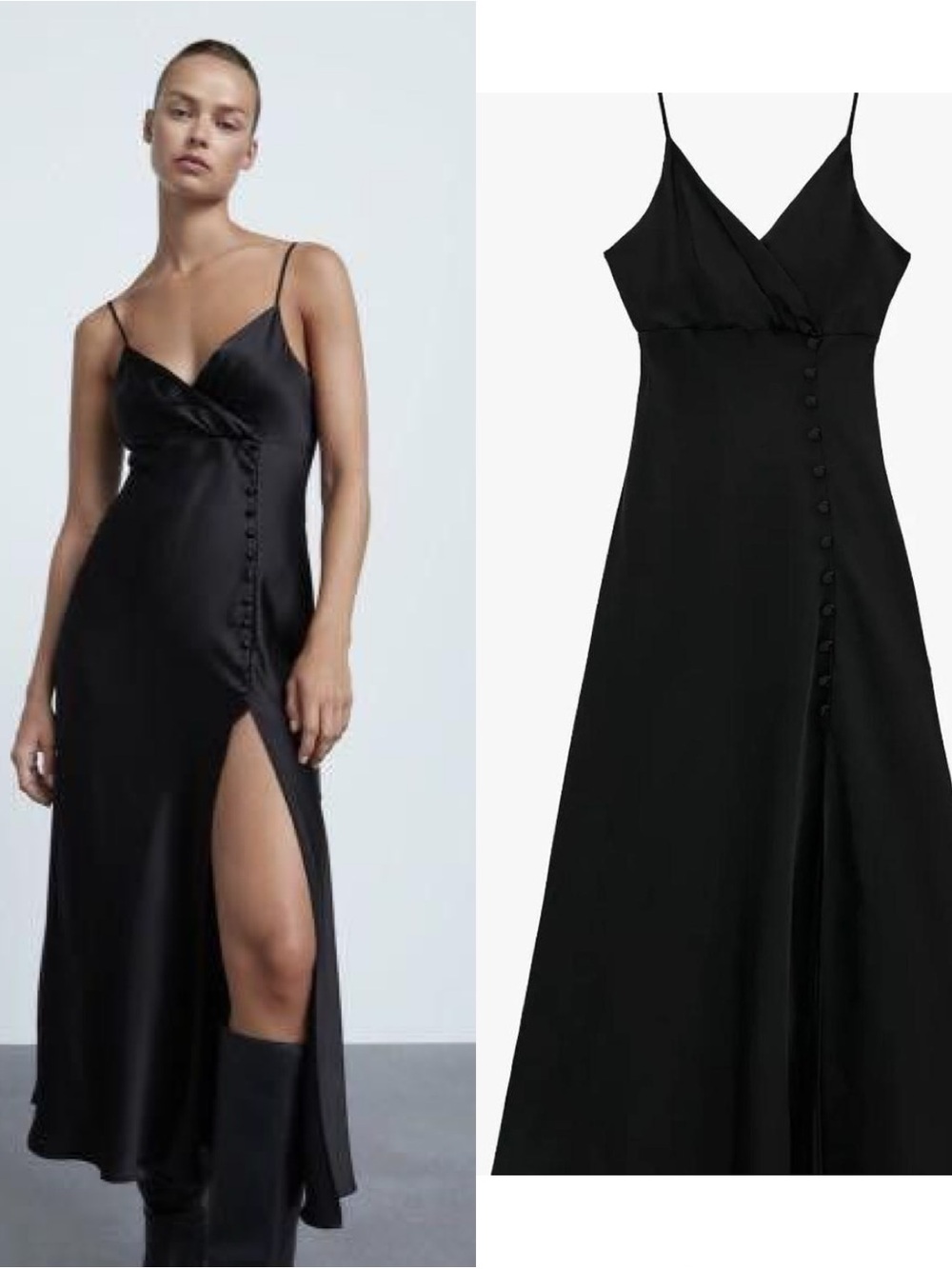 Zara Black Strap Maxi Dress with Side Buttons Size S